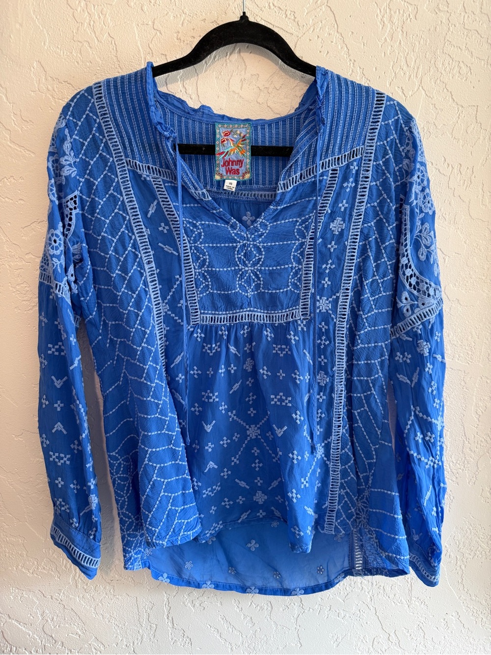 Johnny Was Blue Embroidered Blouse